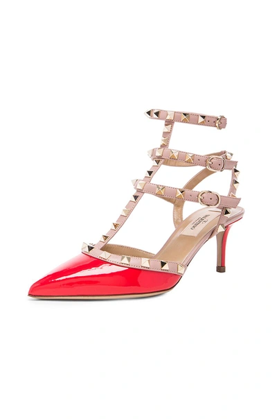 Shop Valentino Rockstud Patent Slingbacks T.65 In Patent Deep Orange