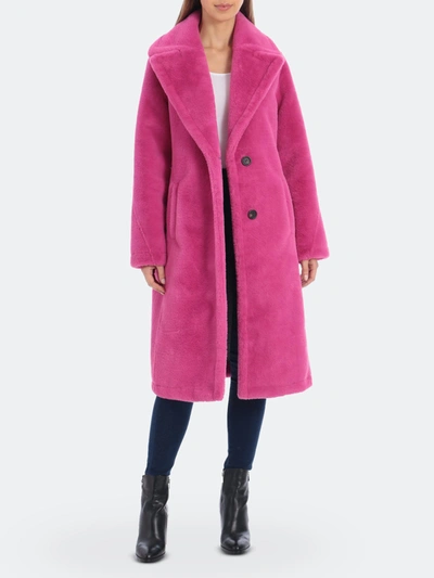 Shop Avec Les Filles Bonded Faux Fur Midi Coat In Pink