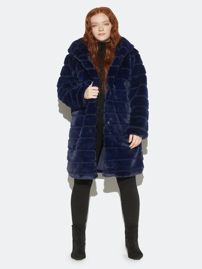 Shop Apparis - Verified Partner Celina Tiered Faux-fur Hooded Coat - S - Also In: Xs, M, Xl, L In Blue