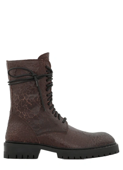 Shop Ann Demeulemeester Cracklè Leather Boots In Marrone Scuro