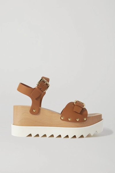 Shop Stella Mccartney Elyse Studded Vegetarian Leather Platform Sandals In Tan