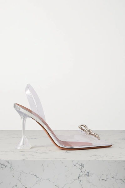 Shop Amina Muaddi Rosie Crystal-embellished Bow-detailed Pvc Slingback Pumps In Clear
