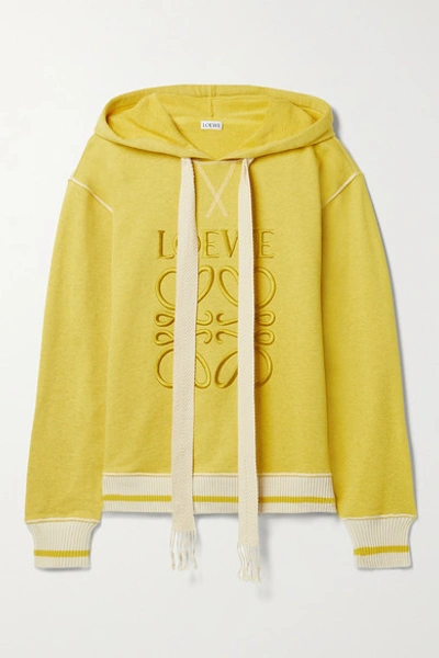 Shop Loewe Embroidered Cotton-jersey Hoodie In Yellow