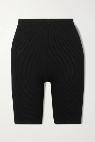 Shop Sablyn Rowen Ribbed Cotton-jersey Shorts In Black