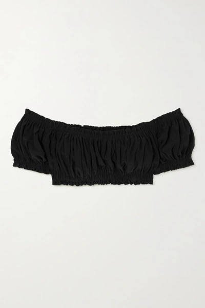 Shop Norma Kamali Jose Ruched Bikini Top In Black