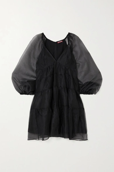 Shop Staud Meadow Tiered Chiffon Mini Dress In Black