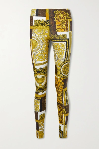 Shop Versace Barocco Printed Stretch-jersey Leggings In Brown