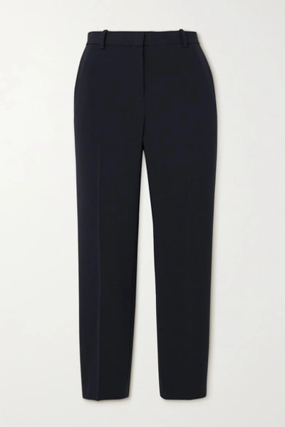 Shop Theory Cropped Crepe Straight-leg Pants In Navy