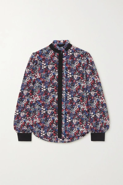 Shop See By Chloé Ruffled Floral-print Silk Crepe De Chine Blouse In Navy