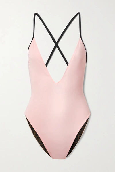 Shop Fendi Reversible Printed Swimsuit In Baby Pink