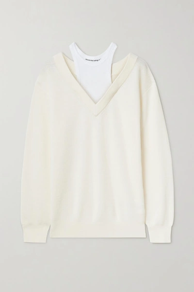 Shop Alexander Wang T Layered Merino Wool And Stretch-cotton Jersey Sweater In White