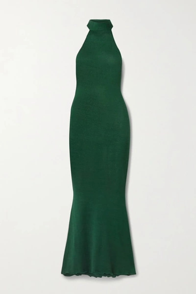 Shop Savannah Morrow The Label +net Sustain Eir Silk And Organic Cotton-blend Turtleneck Maxi Dress In Emerald