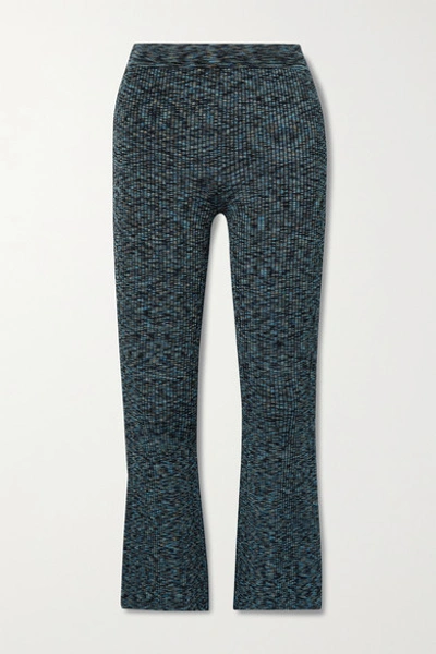 Shop Theory Cropped Space-dyed Ribbed-knit Flared Pants In Blue