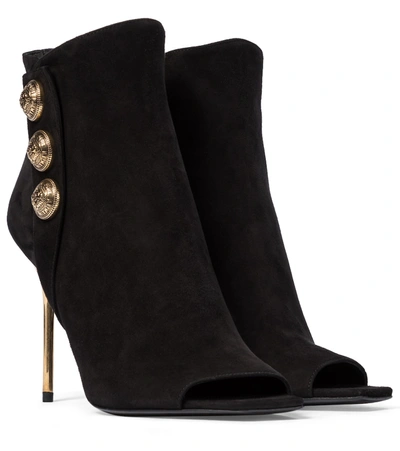 Shop Balmain Roma Peep-toe Suede Ankle Boots In Black