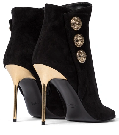 Shop Balmain Roma Peep-toe Suede Ankle Boots In Black