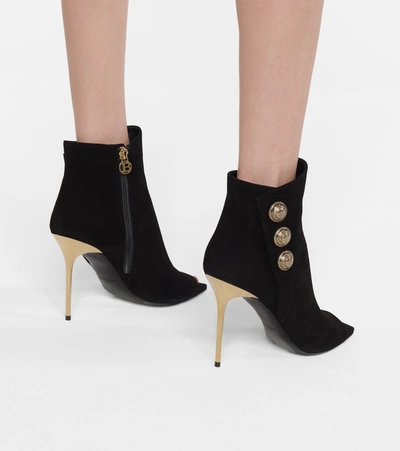 Shop Balmain Roma Peep-toe Suede Ankle Boots In Black