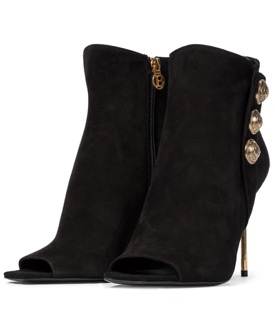 Shop Balmain Roma Peep-toe Suede Ankle Boots In Black