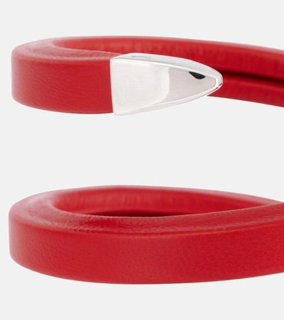 Shop Bottega Veneta Leather Cuff Bracelet In Red