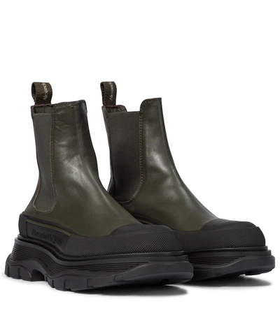Shop Alexander Mcqueen Tread Slick Leather Chelsea Boots In Green