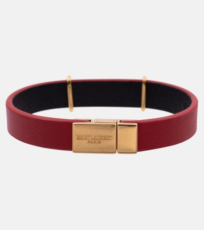 Shop Saint Laurent Opyum Leather Bracelet In Red