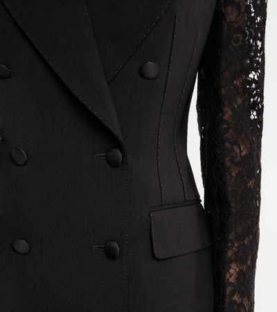 Shop Dolce & Gabbana Lace-trimmed Wool-blend Blazer In Black