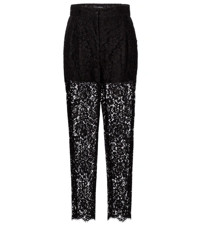 Shop Dolce & Gabbana Cotton-blend Lace Straight Pants In Black