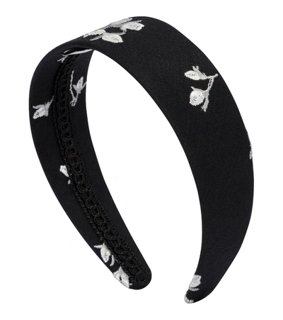 Shop Erdem Floral-embroidered Headband In Black