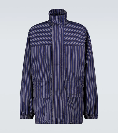 Shop Balenciaga Striped Lightweight Parka Jacket In Blue