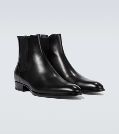 Shop Saint Laurent Wyatt Leather Chelsea Boots In Black