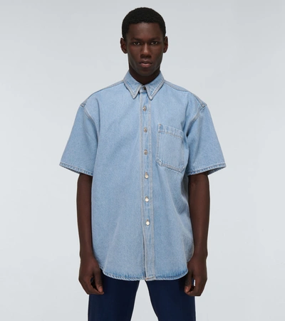 Shop Nanushka Avery Short-sleeved Denim Shirt In Blue