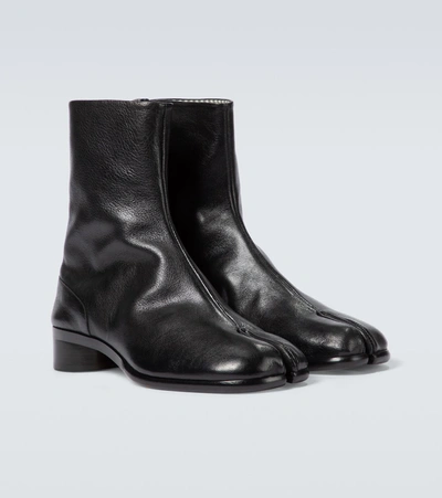 Shop Maison Margiela Tabi Grainy Leather Boots In Black