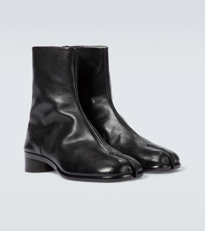 Maison Margiela Vintage Leather Tabi Boots In Black