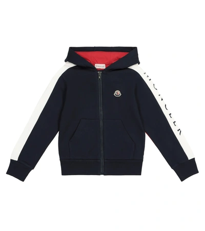 Shop Moncler Zipped Cotton Hoodie In Blue