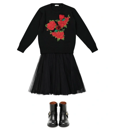 Shop Dolce & Gabbana Floral Appliqué Wool Sweater In Black