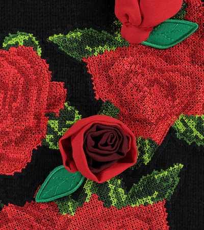 Shop Dolce & Gabbana Floral Appliqué Wool Sweater In Black