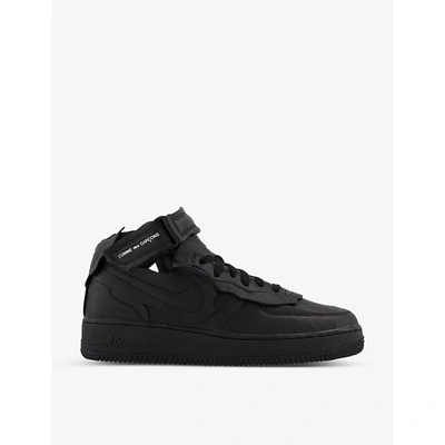 Shop Comme Des Garçons Nike X  Air Force 1 Mid-top Leather Trainers In Black