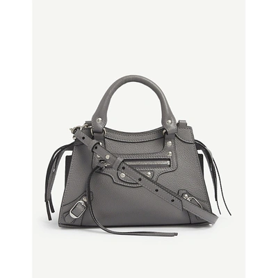 Shop Balenciaga City Mini Leather Tote Bag In Dark Grey