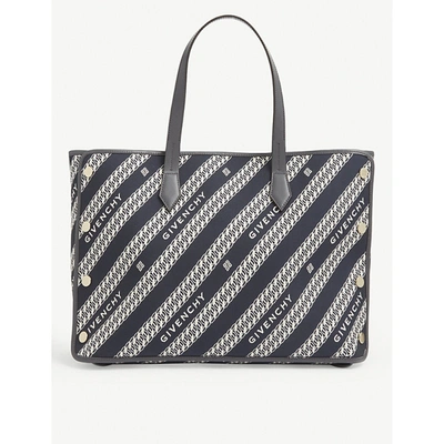 Shop Givenchy Bond Medium Canvas And Leather Tote Bag In Oil Blue