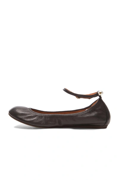 Shop Lanvin Ankle Strap Ballerina Lambskin Flats With Pearls In Black