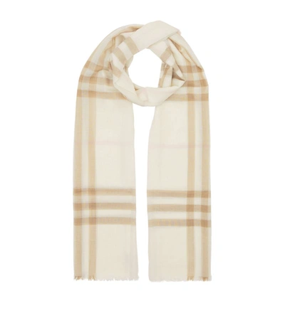 Shop Burberry Lightweight Check Scarf In White
