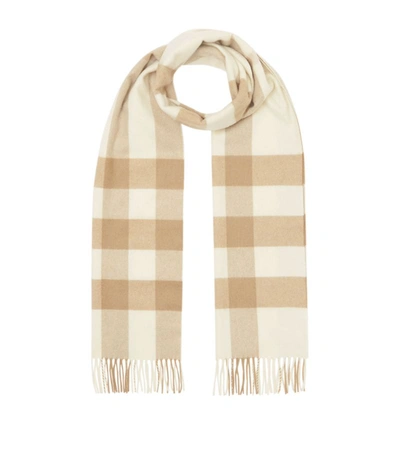 Shop Burberry Cashmere Check Scarf In White