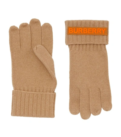 Shop Burberry Cashmere Logo Appliqué Gloves