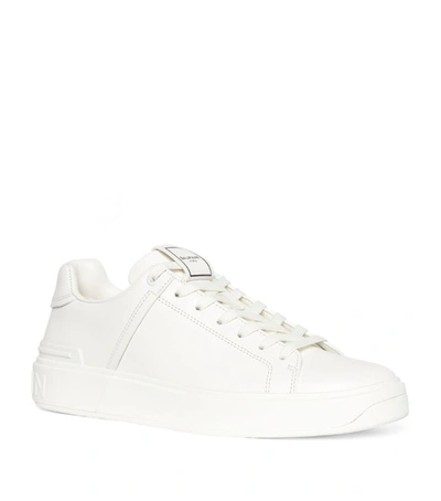 Shop Balmain Leather B-court Logo Sneakers