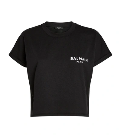 Shop Balmain Cropped Flocked Logo T-shirt