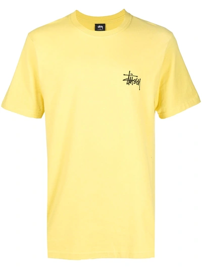 Shop Stussy Logo-print Cotton T-shirt In Yellow