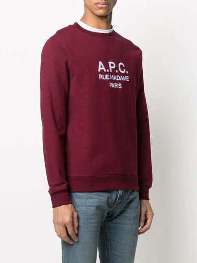 Shop Apc Logo-print Round Neck Sweatshirt In Red