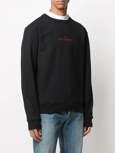 Shop Maison Margiela Logo-embroidered Cotton Sweatshirt In Black
