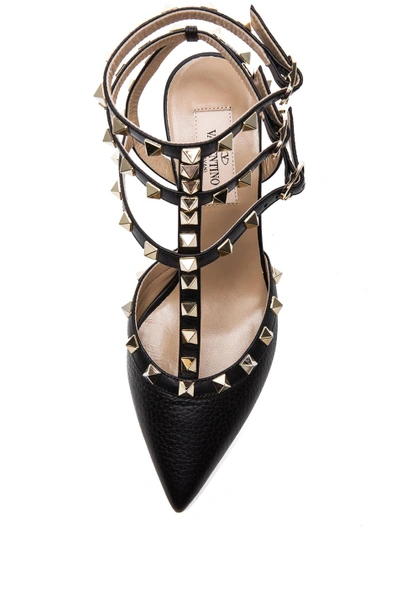 Shop Valentino Rockstud Grained Leather Slingbacks T.65 In Black