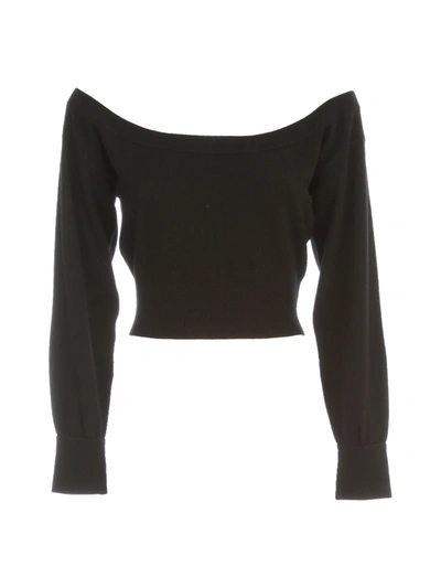Shop Alexander Wang Fitted Cropped L/s Pullover With Sheer Yoke In Black