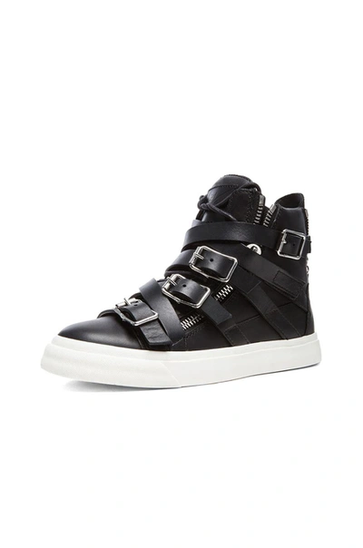 Shop Giuseppe Zanotti London Buckles Leather Sneakers In Black